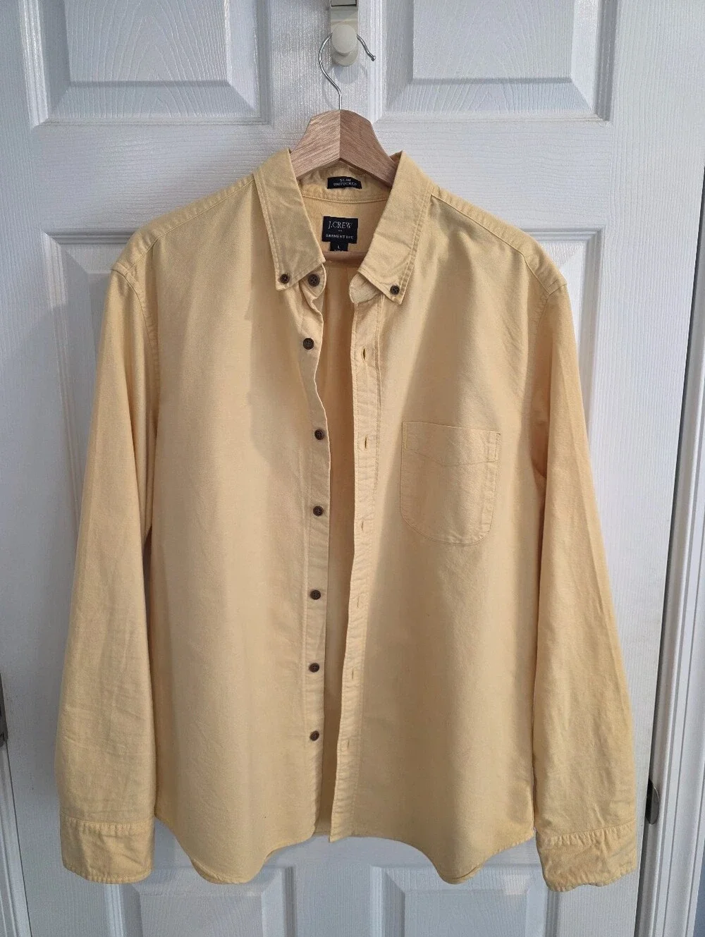J.Crew Garment Dye Slim Untucked Oxford Shirt Large Yellow